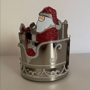 Bath & Bodyworks Santa Claus sleigh 3 wick candle holder silver sparkle red